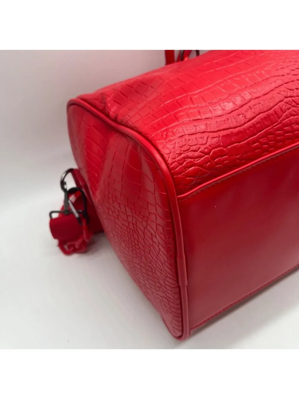 Privata Red Croc-Embossed Faux Leather Duffel Bag